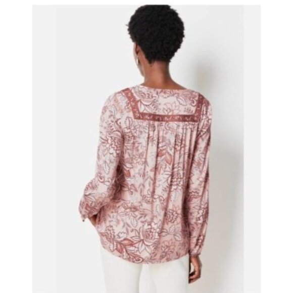 J. Jill Womens Floral Print Boho Tunic Top size 2X plus Pink  Brown Rayon - Picture 7 of 8